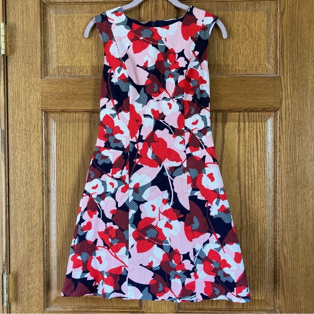 The Limited Red, Pink, & Navy Floral Print Textured Dress 0